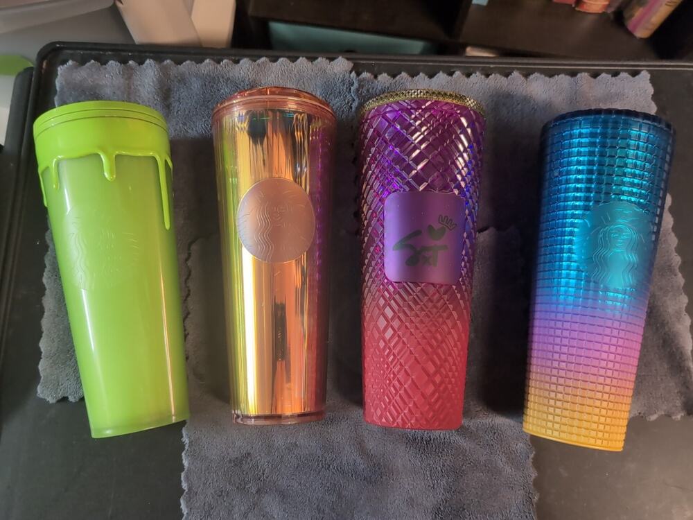 Starbucks 2023 Green Glow Slim Rose Gold Pride SxT Tumbler 24 oz Lot 4 No Straws
